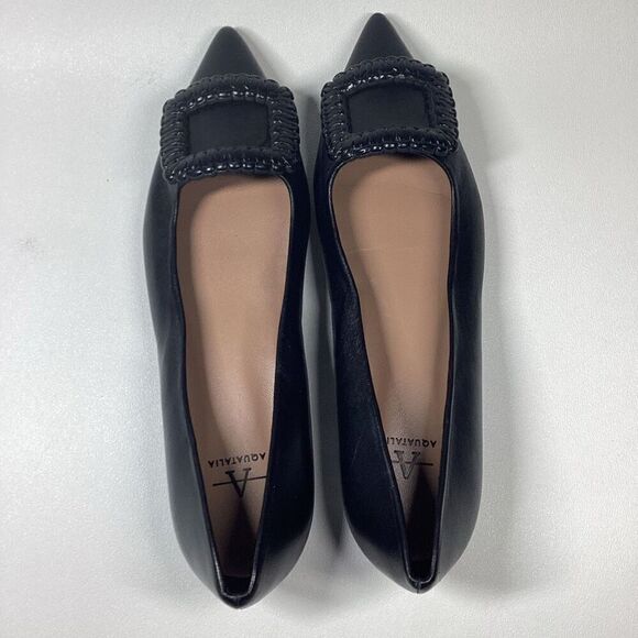 Aquatalia‎ Adorned Black Woven Leather Square Toe Flats Women’s Size 7 - Picture 15 of 16